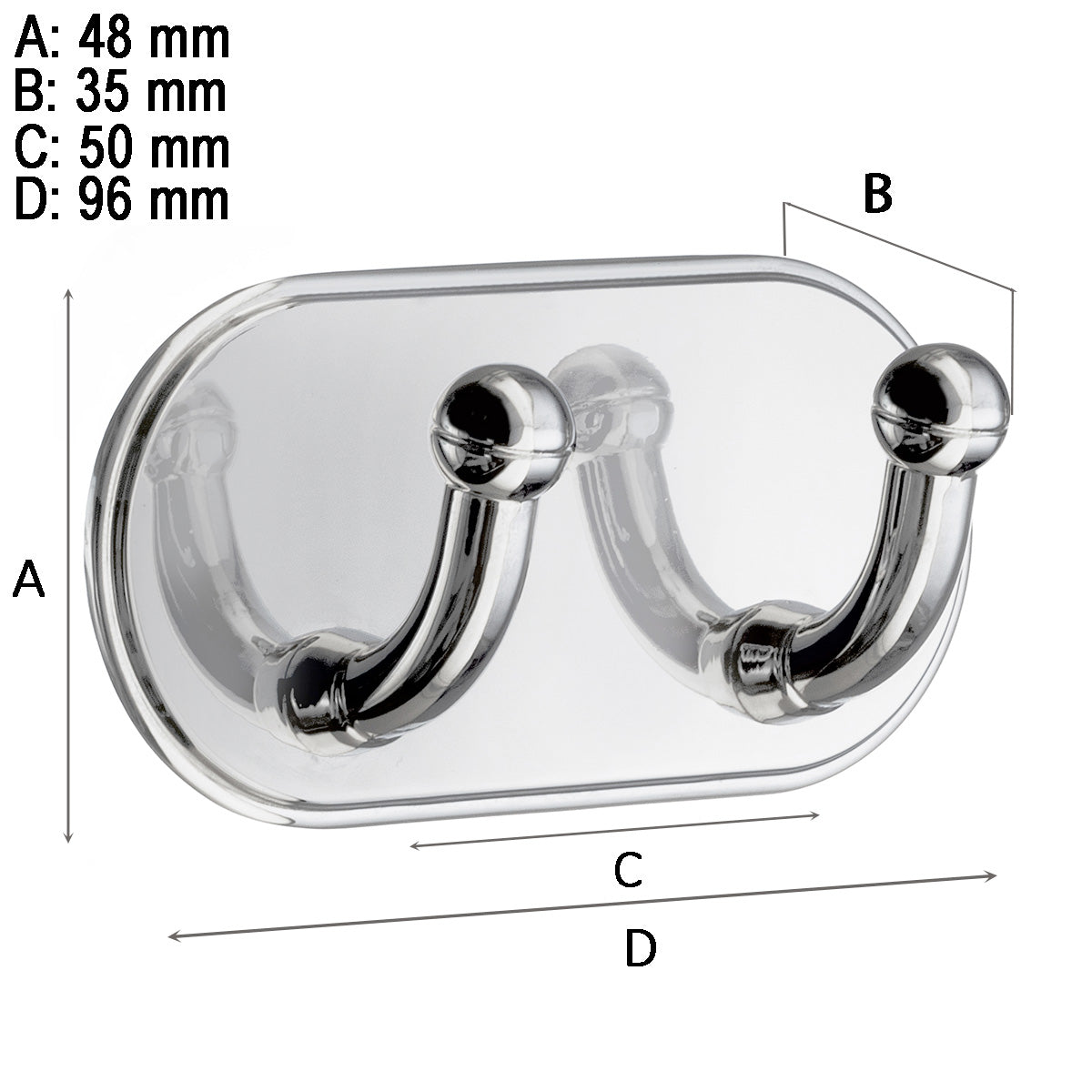 Dobbelkrog Smedbo Selvklæbende Krom Blank