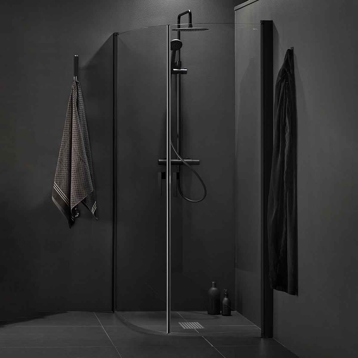 Brusehjørne Hafa Igloo Pro Buet 90x90 Klart glass Sort