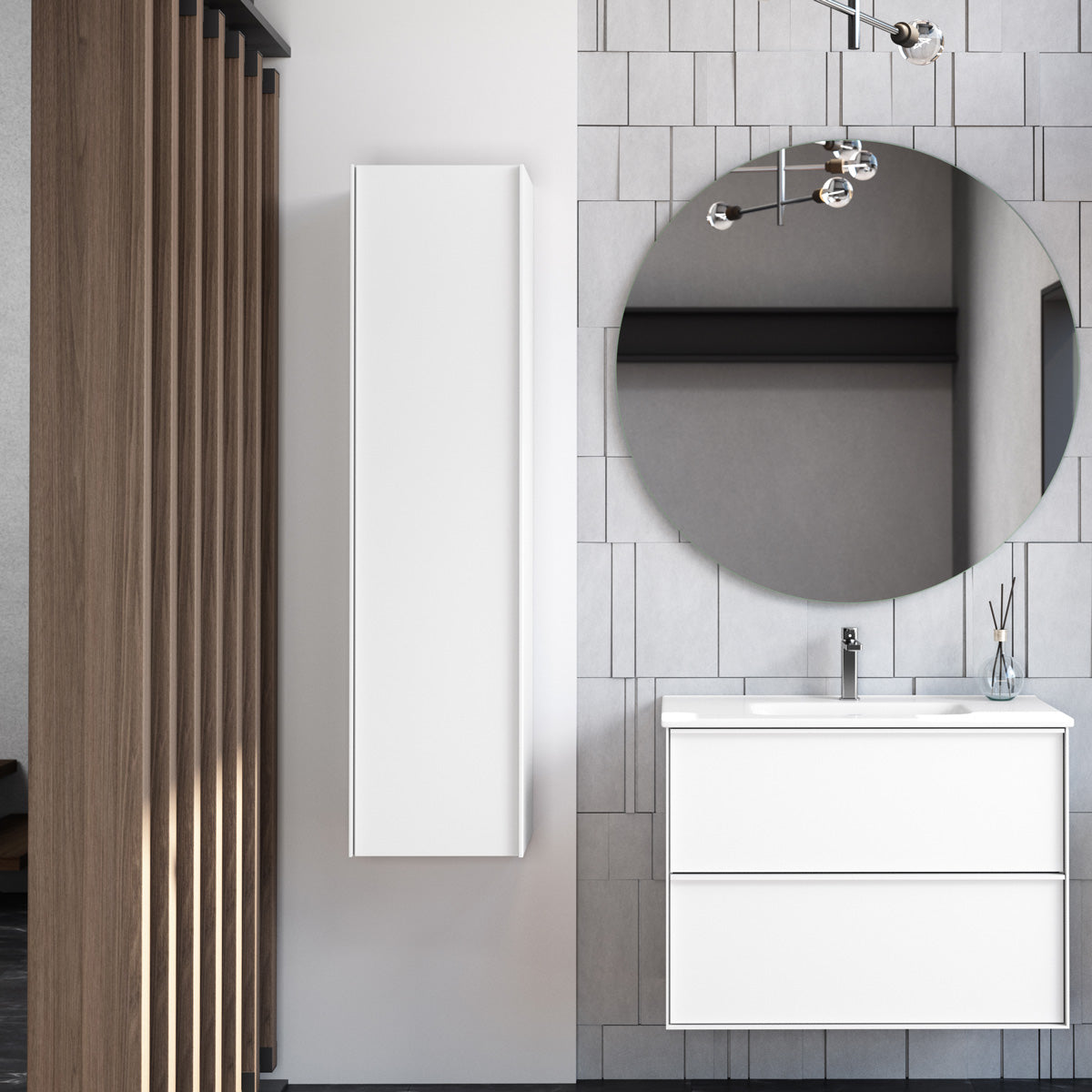 Badeværelsesskab Høj 35x140 cm Tenfors Nordlig Hvid Mat