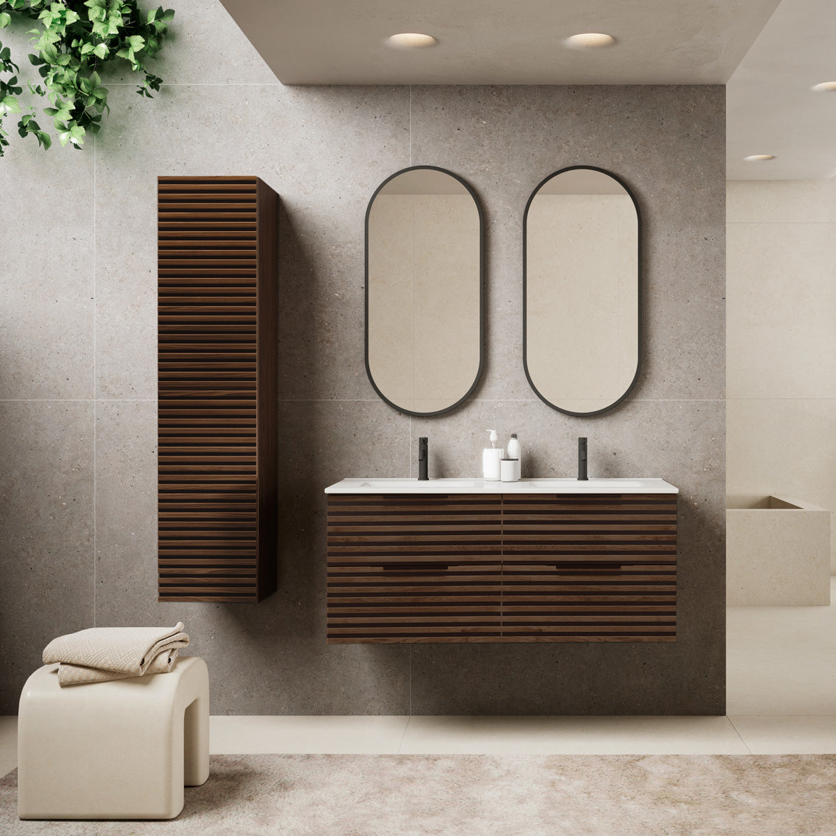 Badeværelsesskab Høj 35x150 cm Tenfors Stilja Valnød