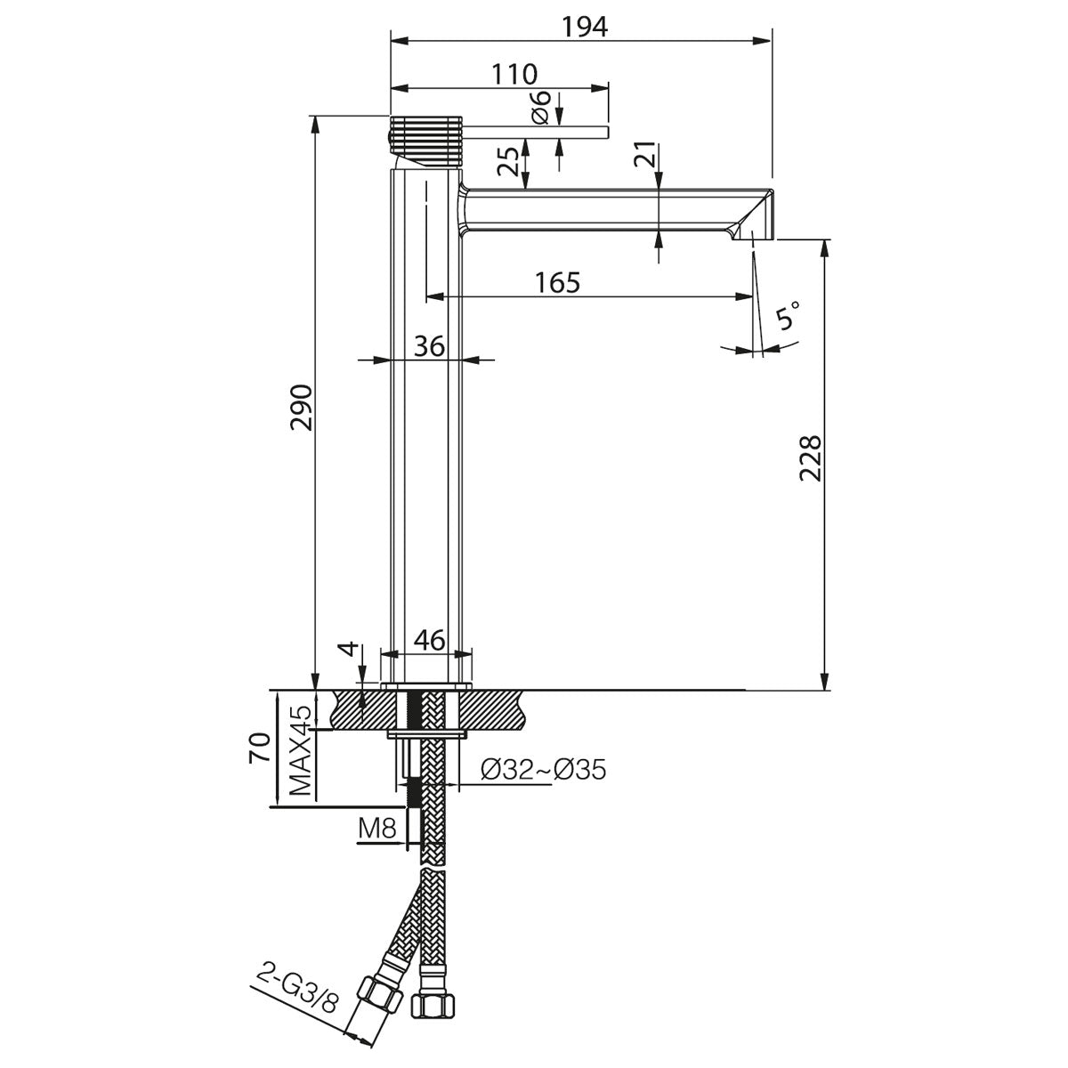 Håndvaskbatteri Firenze Høj Børstet Rosé
