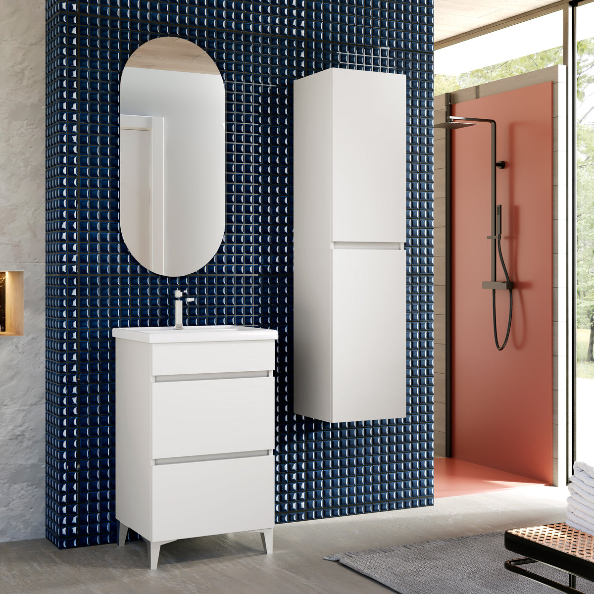 Badeværelsesskab Høj 35x140 cm Tenfors Viken Hvid Mat