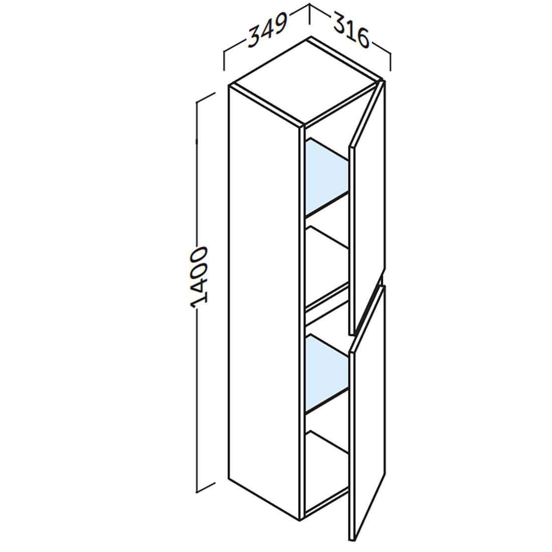 Badeværelsesskab Høj 35x140 cm Tenfors Viken Hvid Mat