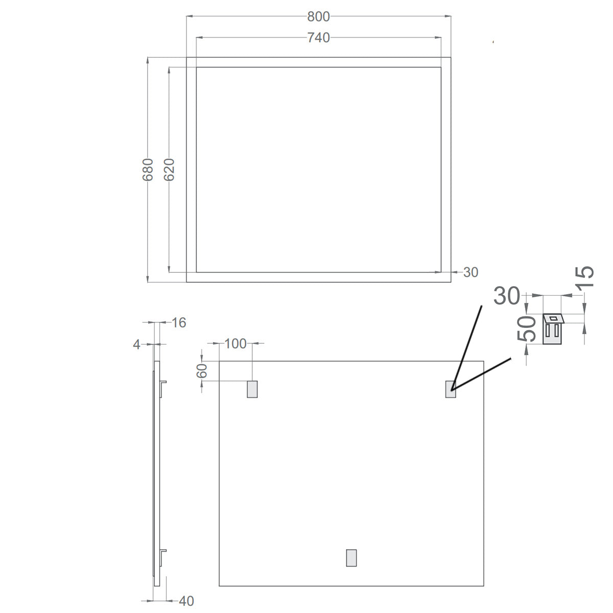 Badeværelsesspejl 80x68 cm Tenfors Allmoge Antracit