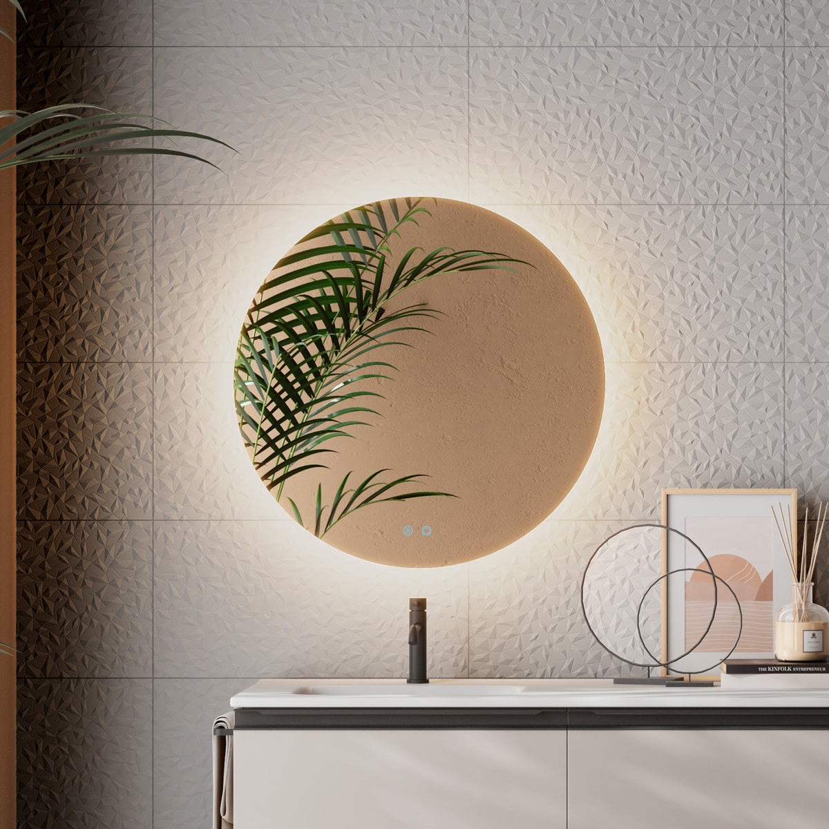 Badeværelsesspejl Rund Dugfri LED 100 cm Tenfors Verona