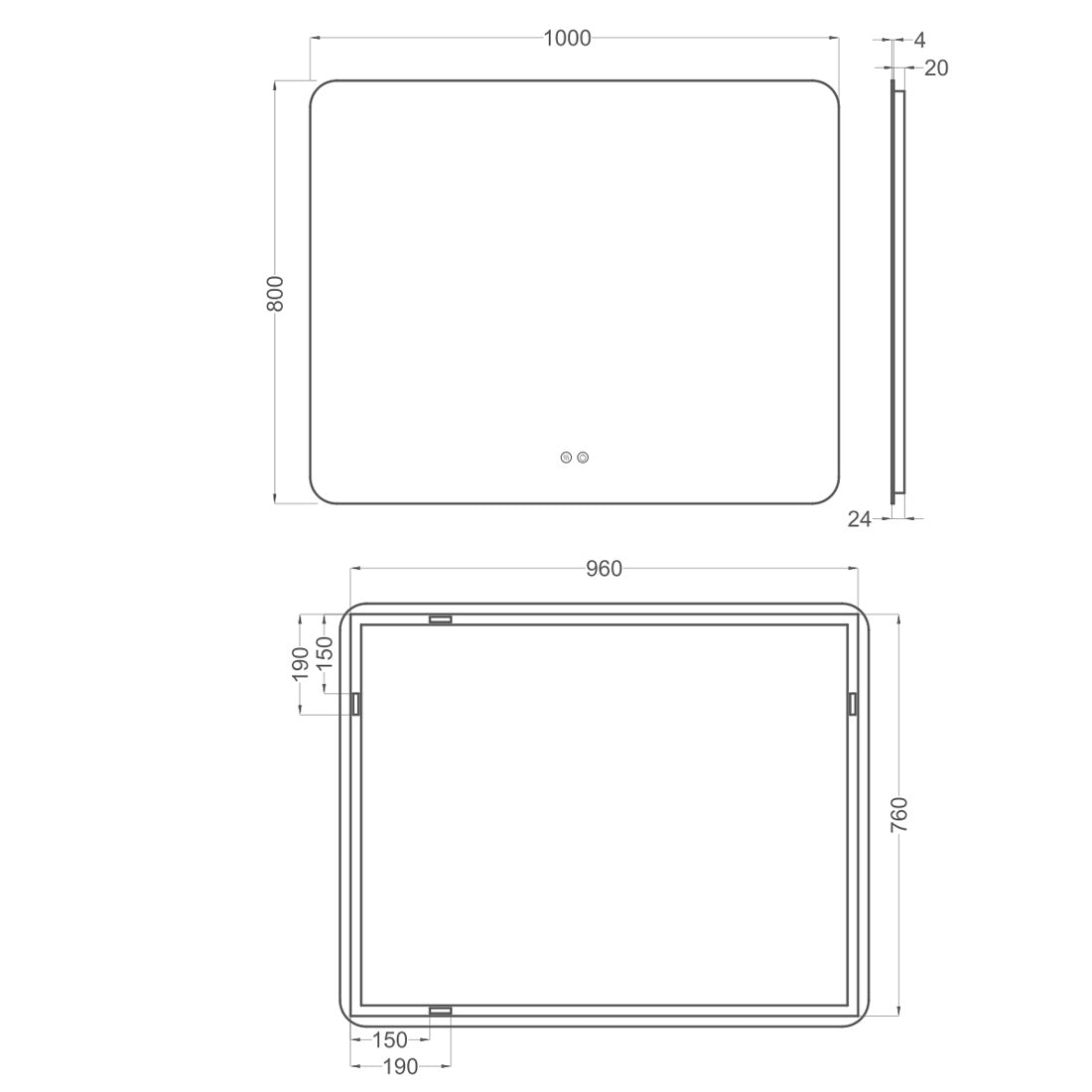 Badeværelsesspejl Dugfri LED 100x80 cm Tenfors Verona