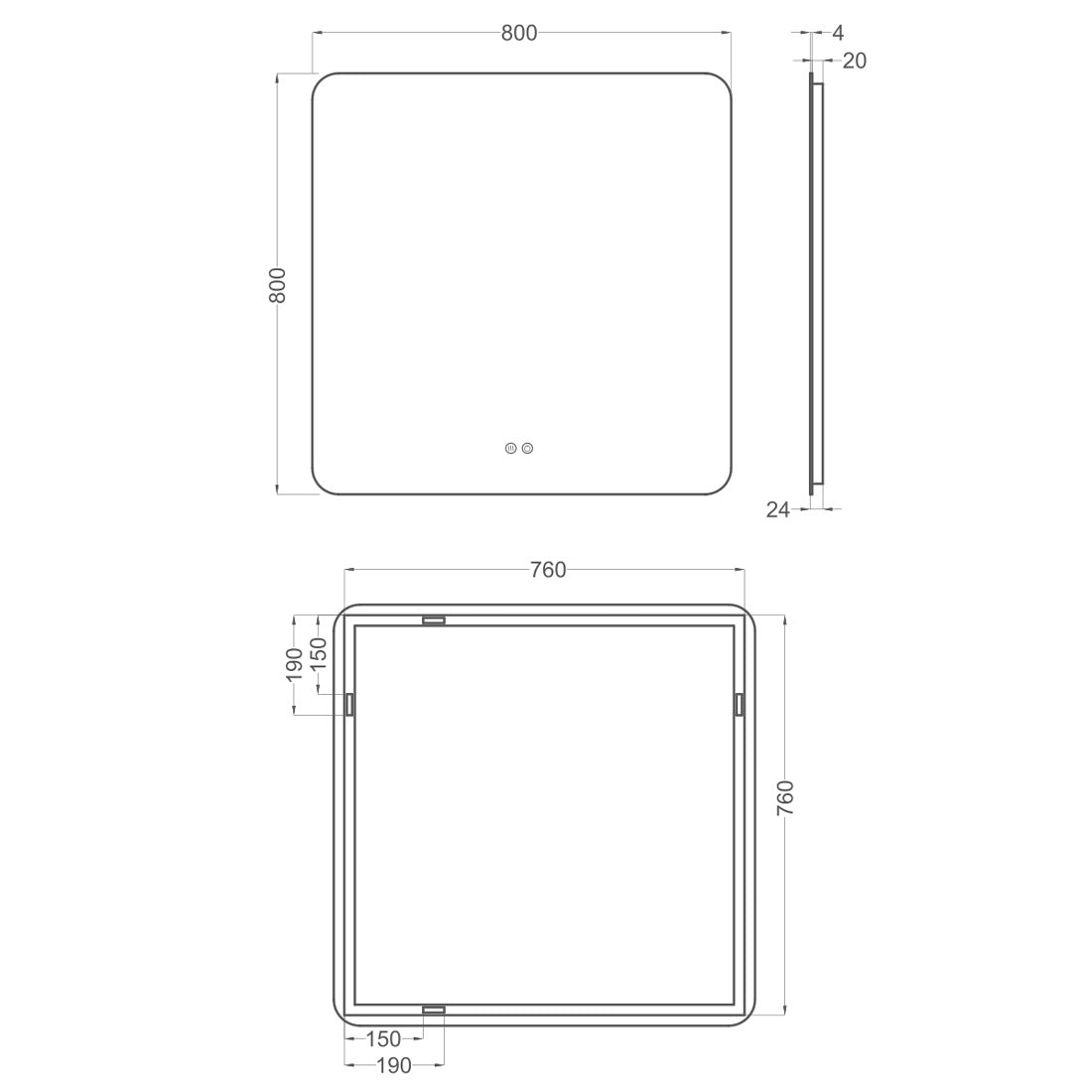 Badeværelsesspejl Dugfri LED 80x80 cm Tenfors Verona