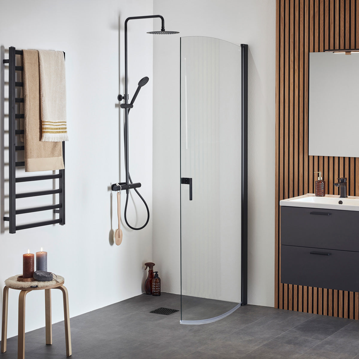 Brusedør Hafa Igloo Pro Buet 80 Klart glas Sort 2-pak