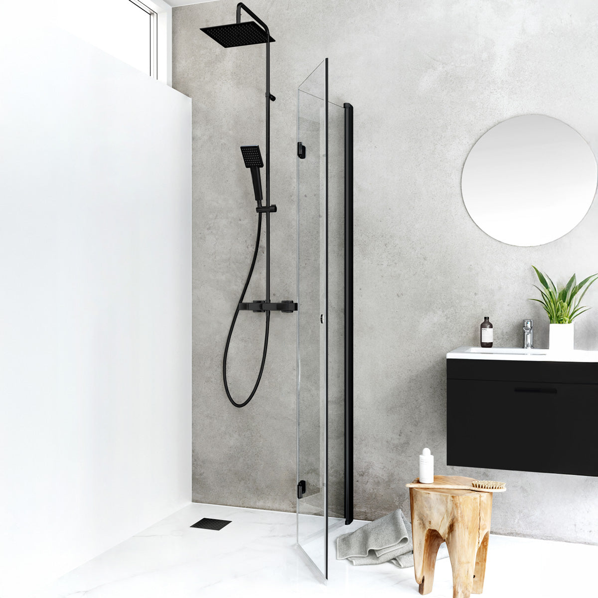 Brusedør Hafa Igloo Pro Fold 70 Klart glas Sort 2-pak