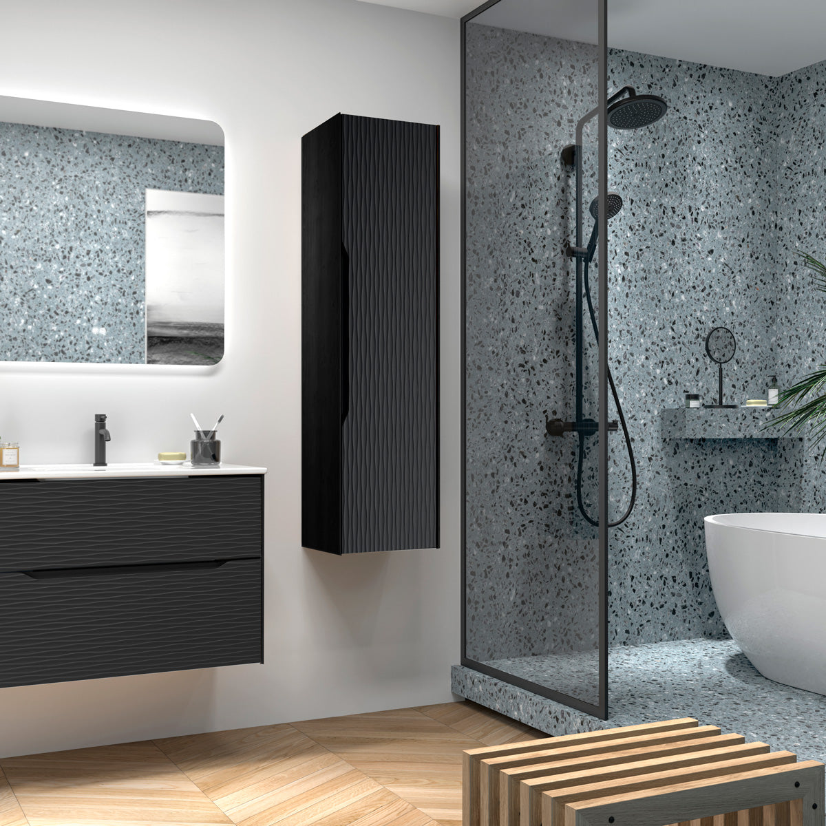 Badeværelsesskab Høj 35x140 cm Tenfors Sahara Sort Mat