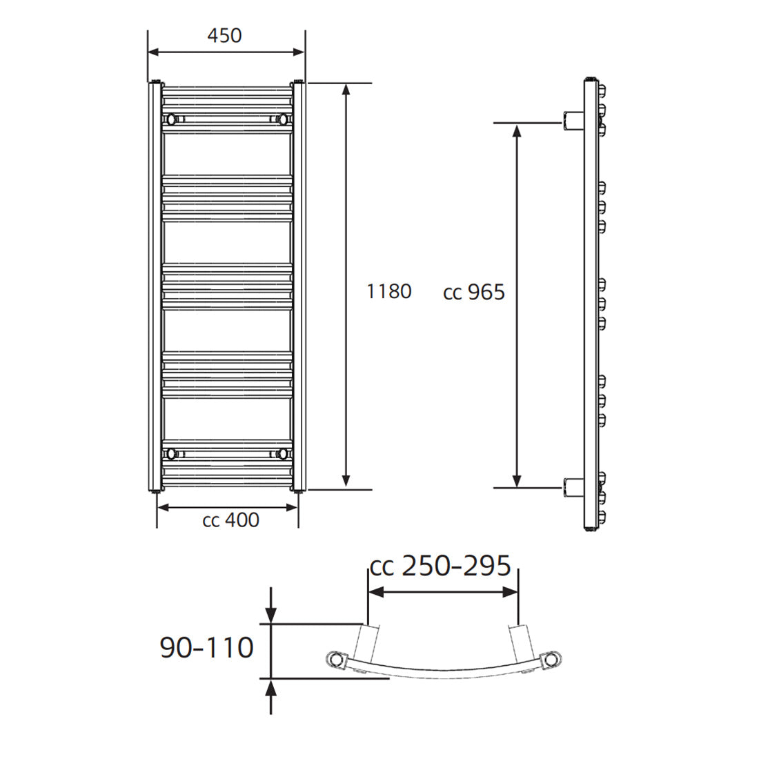 Håndklædetørrer Hafa Ellips Krom 1180x450