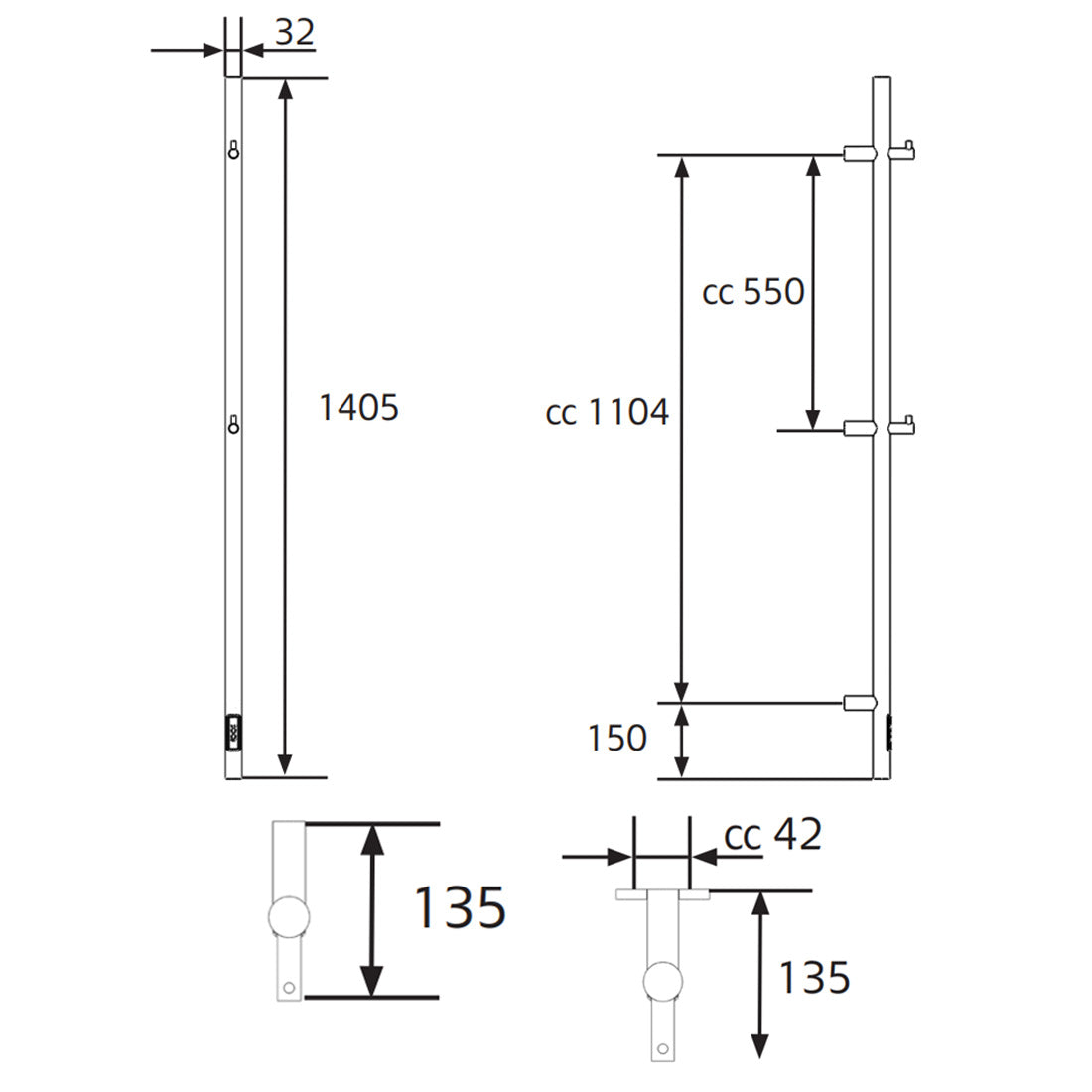 Håndklædetørrer Hafa Grace 75x1400 Sort