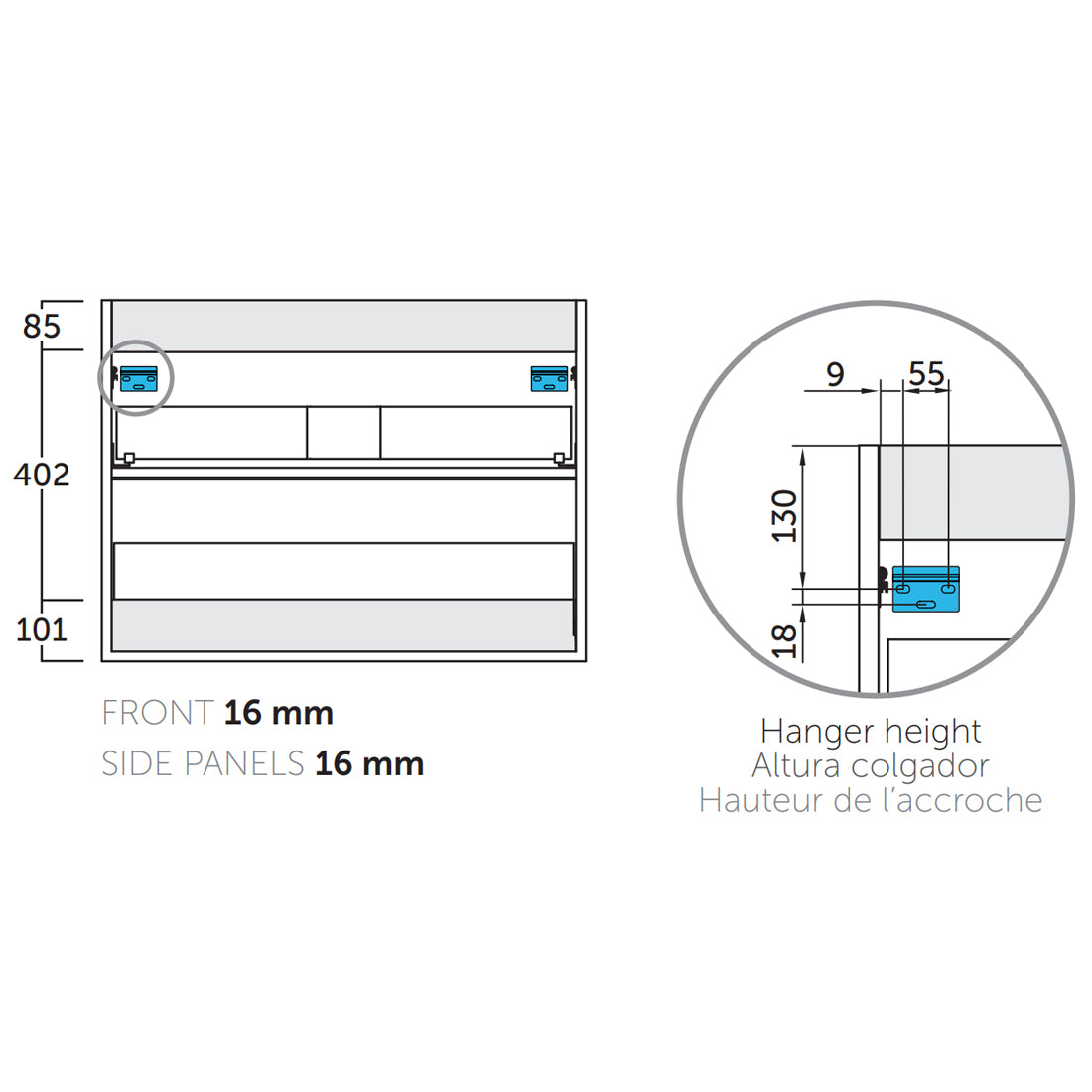 Kommode & Håndvask 60 cm Tenfors Viken Grå Mat