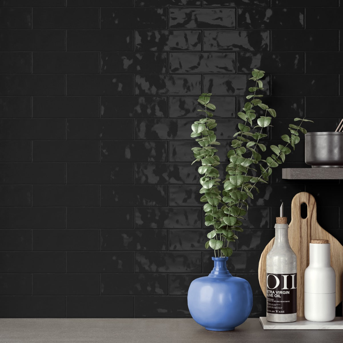 Kakel Lineo Black Blank