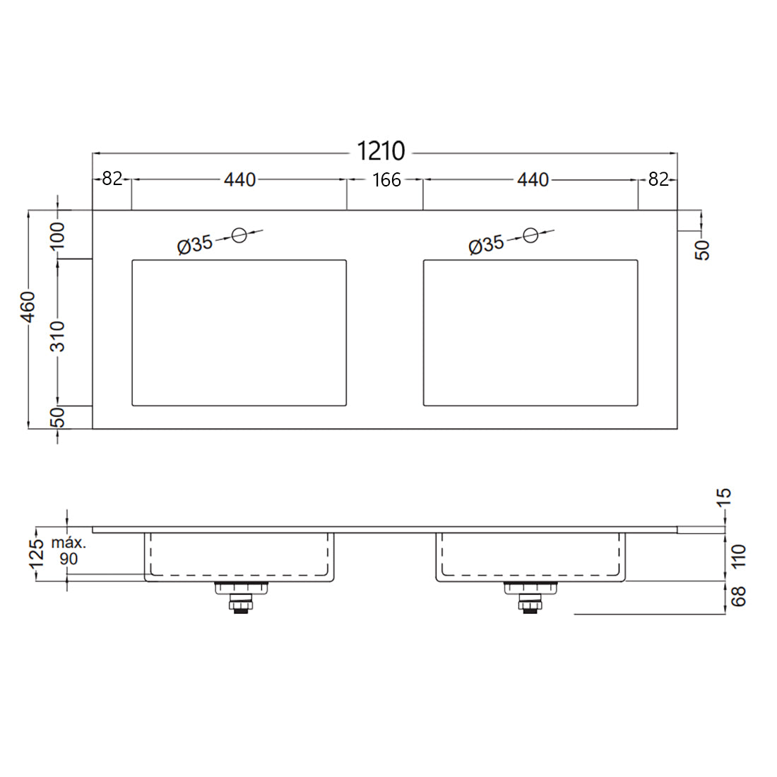 Håndvask Solid Surface Tenfors Flow 120 cm Sort Mat