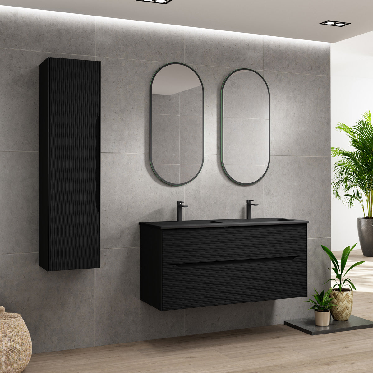 Håndvask Solid Surface Tenfors Flow 120 cm Sort Mat