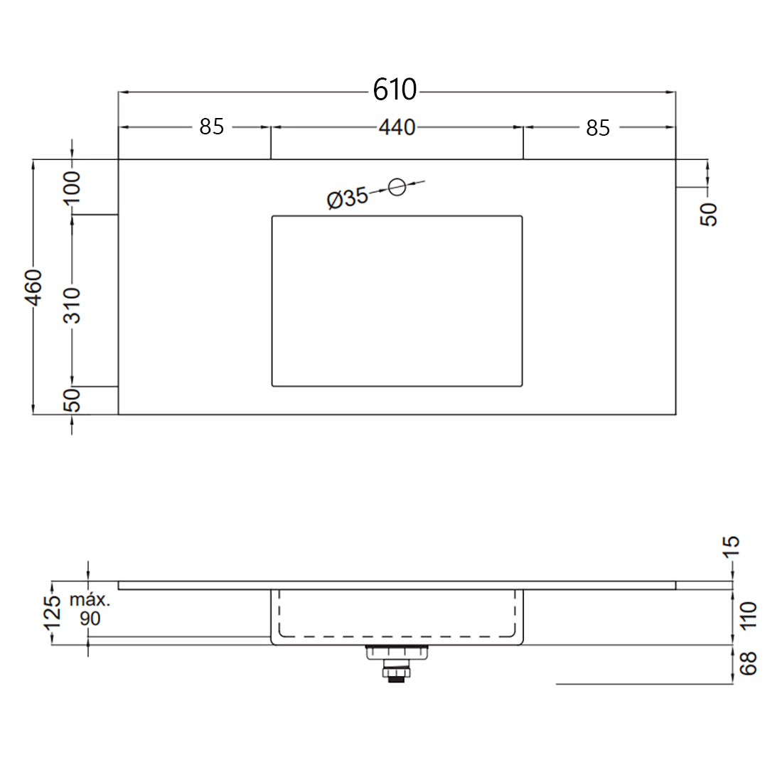 Håndvask Solid Surface Tenfors Flow 60 cm Sort Mat