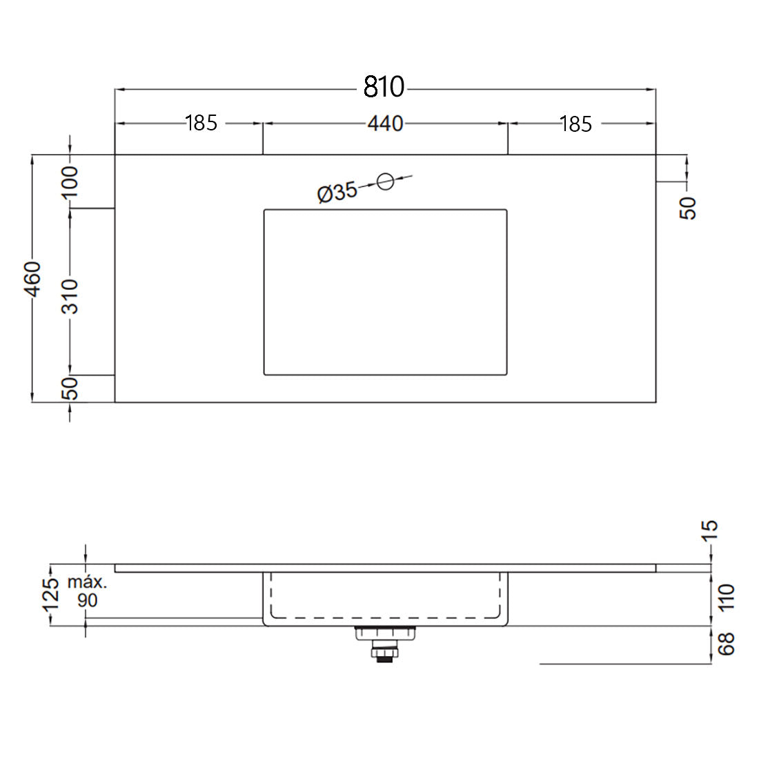 Håndvask Solid Surface Tenfors Flow 80 cm Sort Mat