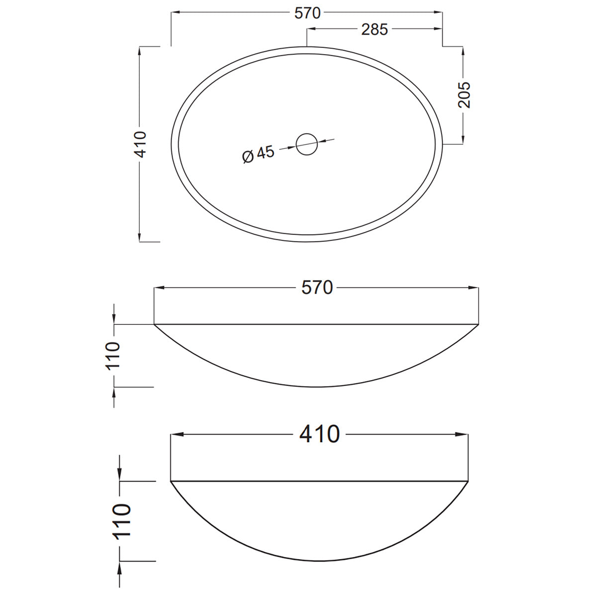 Håndvask Solid Surface Tenfors Oval 57x41 cm Hvid Mat