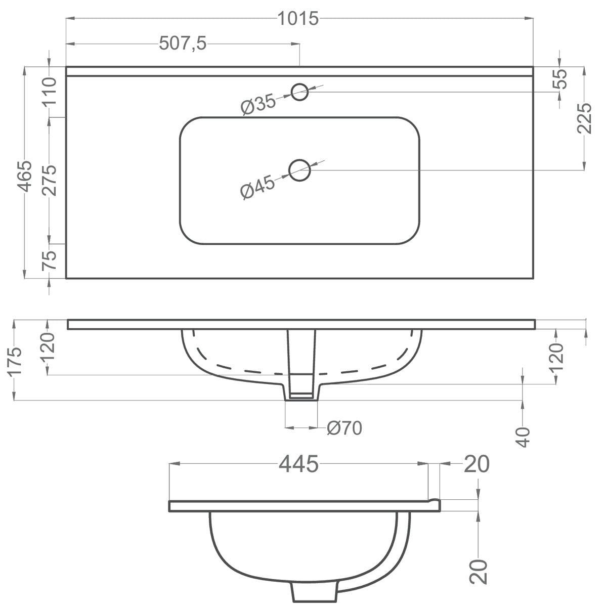Håndvask Tenfors Fjord 100 cm Hvid Blank