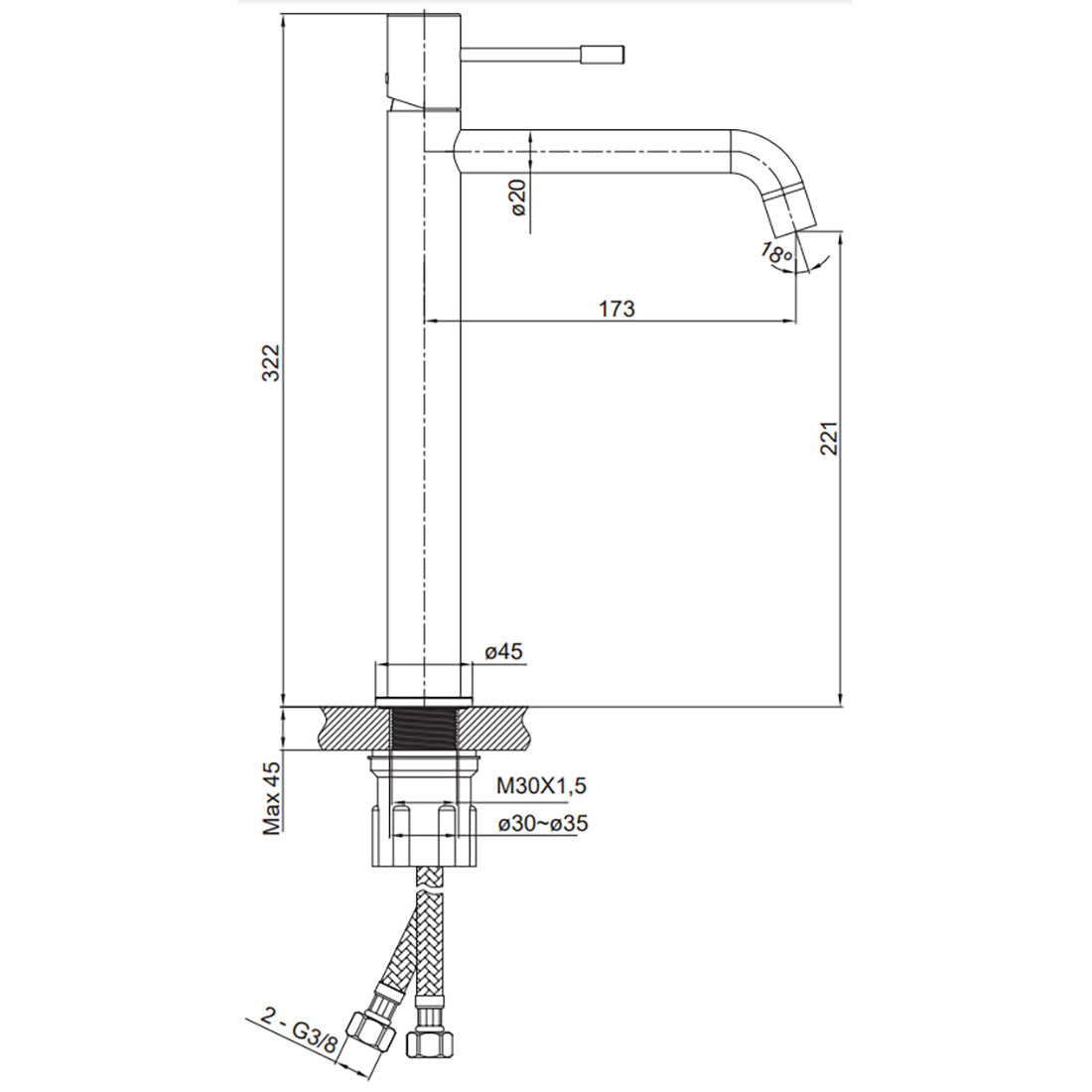 Håndvaskbatteri Hafa Fine Høj Krom