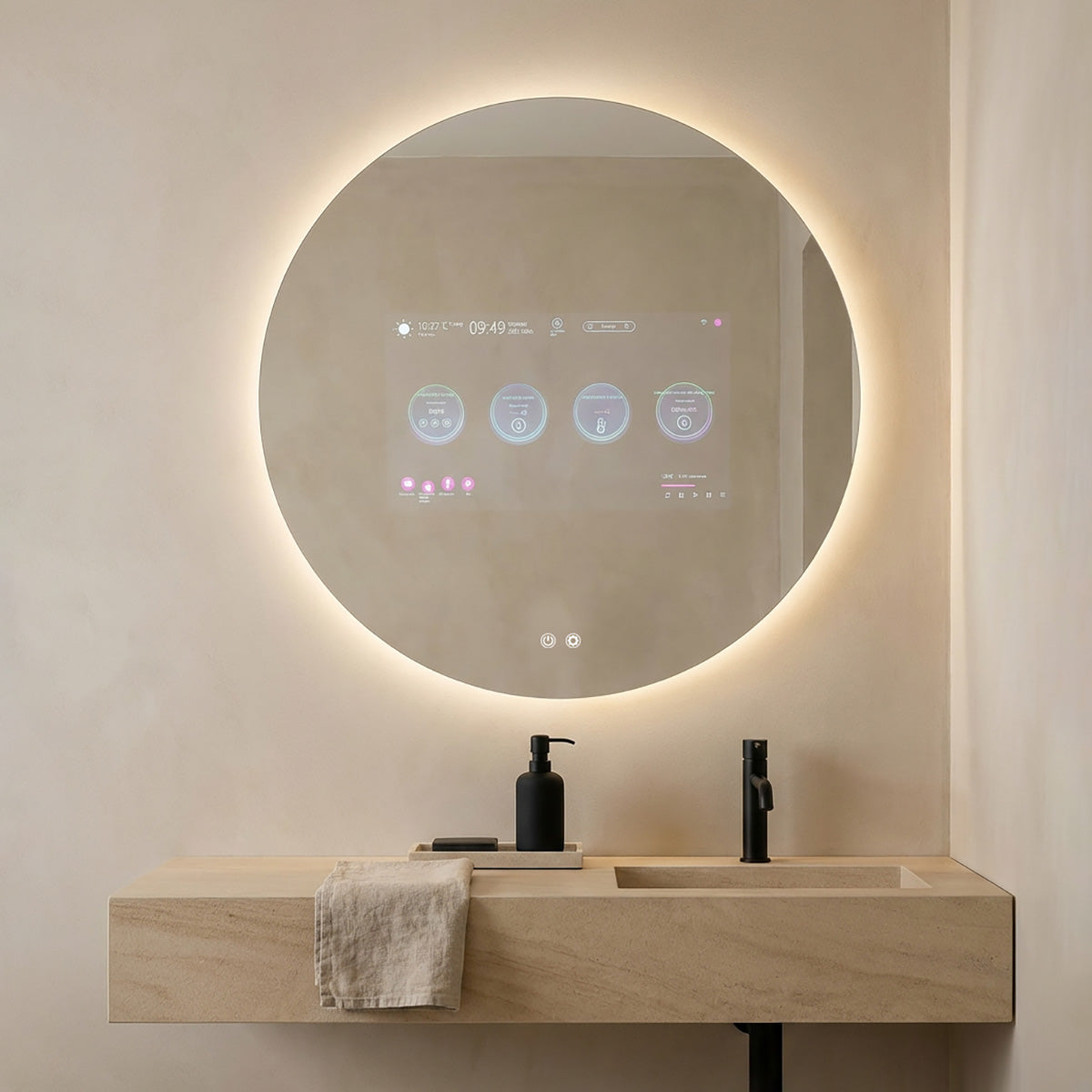 Badeværelsesspejl Rund Dugfri LED 60 cm Tenfors Vision