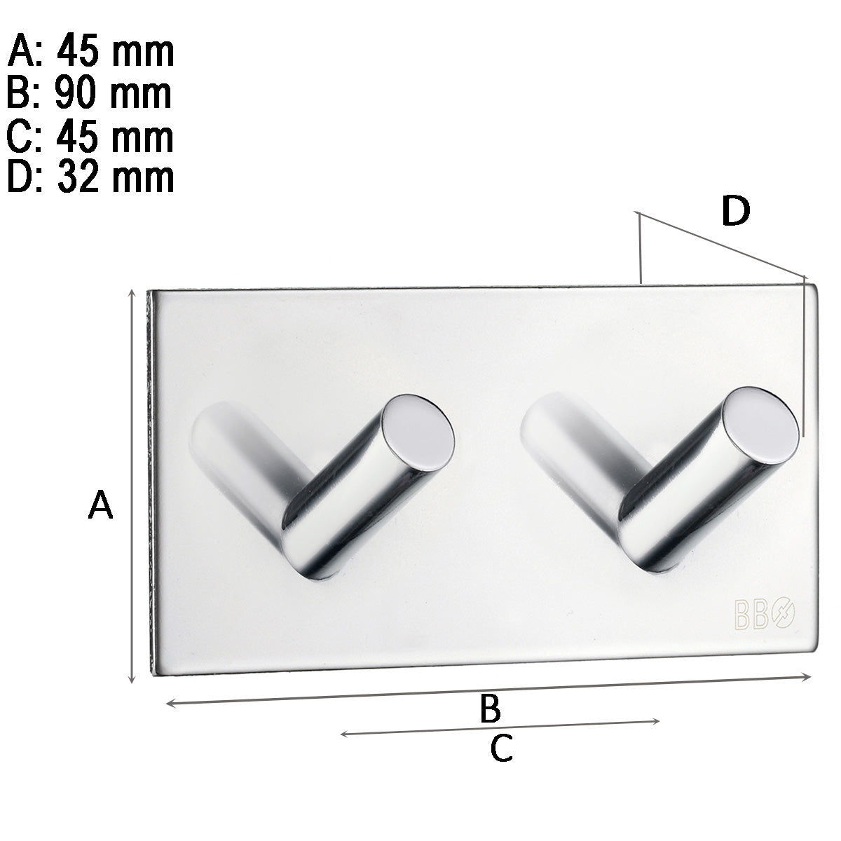 Dobbelkrog Smedbo Selvklæbende Kantet Krom Blank
