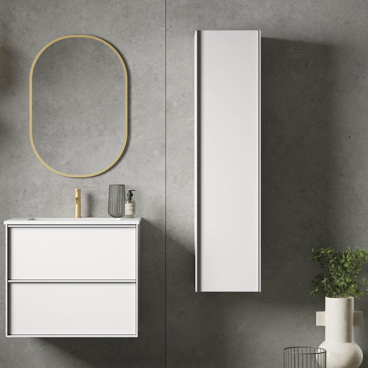 Badeværelsesskab Høj 35x140 cm Tenfors Nordlig Vit Matt