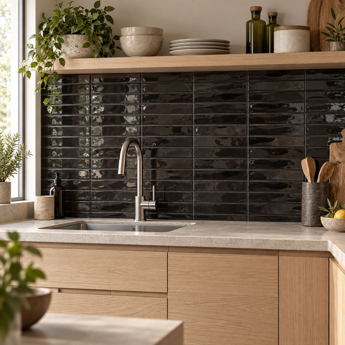 Vægflise Materika Rak Black Blank 5x25