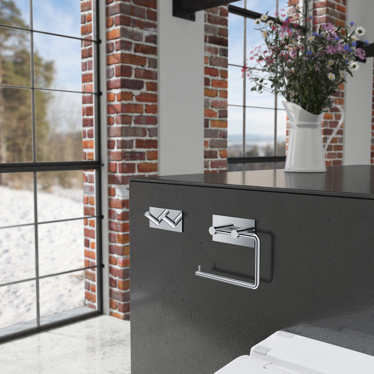 Toiletpapirholder Smedbo Selvklæbende Kantet Krom Blank