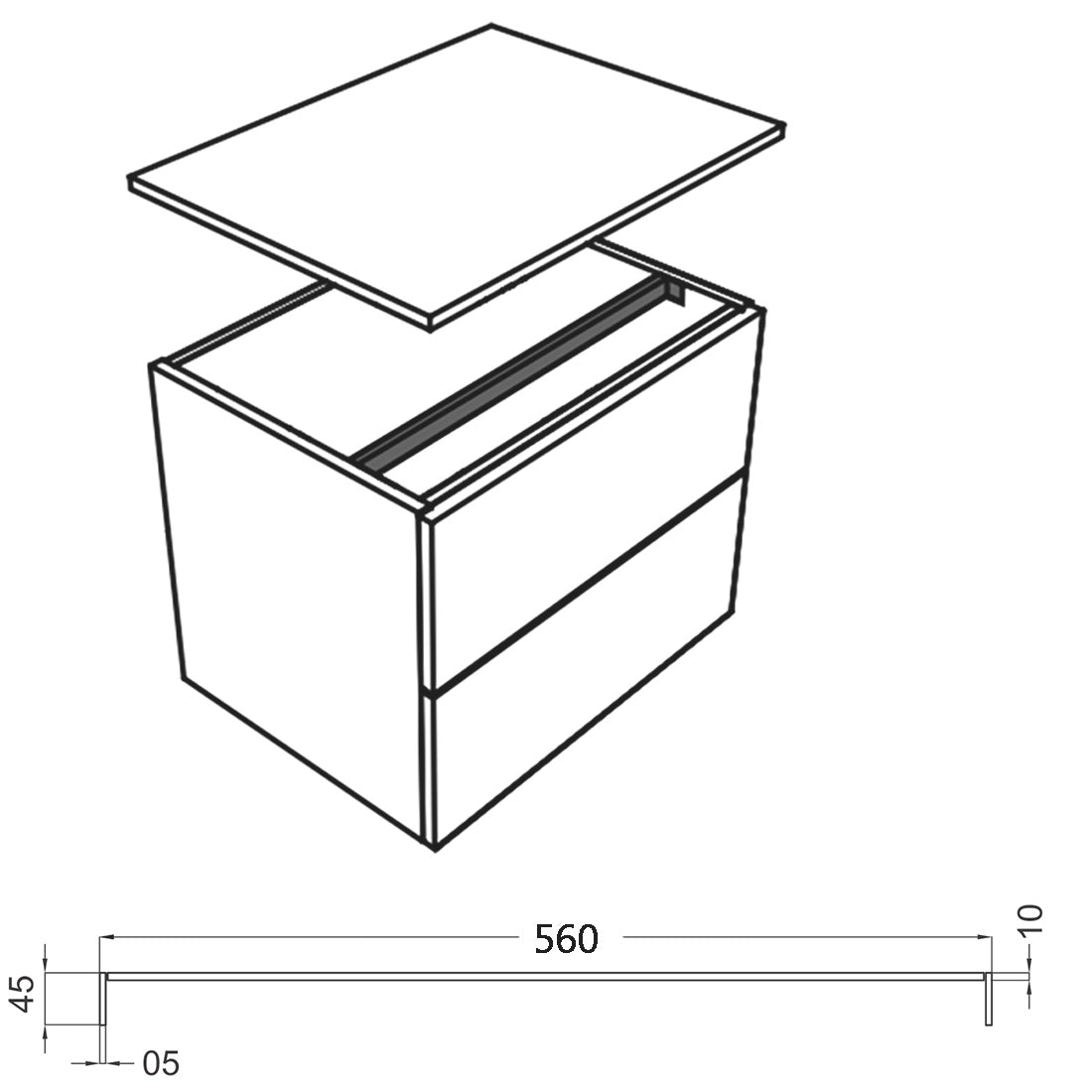 Bordplade Solid Surface Tenfors 60x45 cm Hvid Mat
