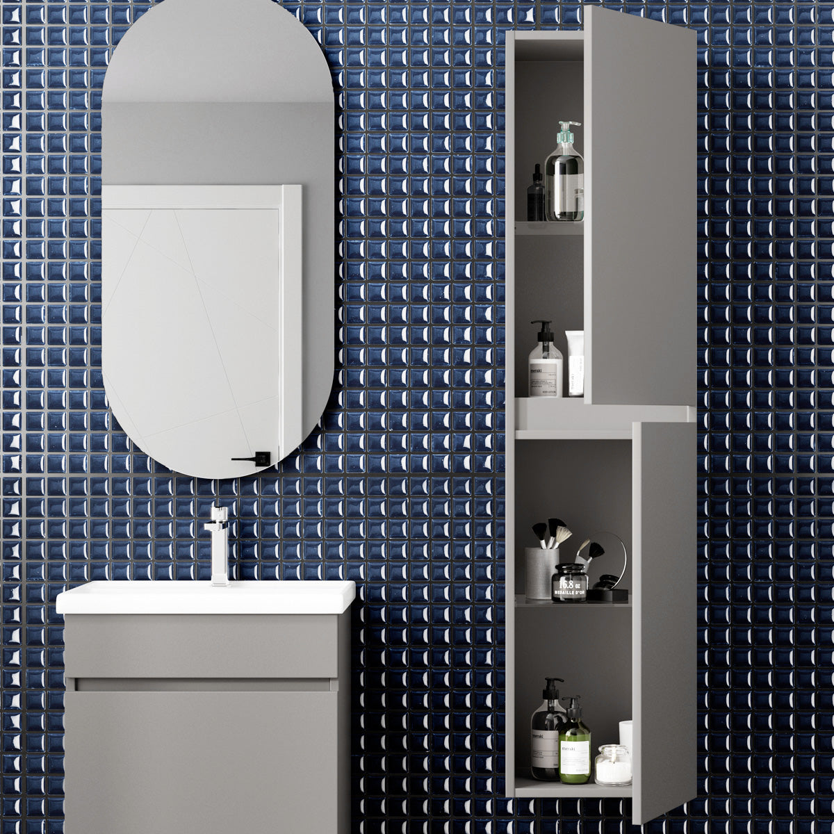 Badeværelsesskab Høj 35x140 cm Tenfors Viken Grå Mat