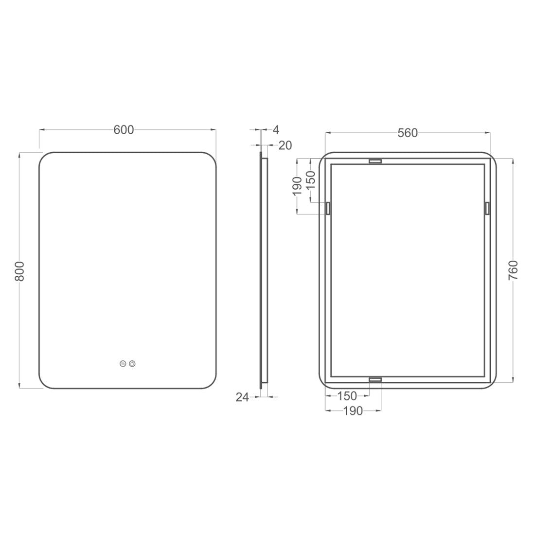 Badeværelsesspejl Dugfri LED 60x80 cm Tenfors Verona