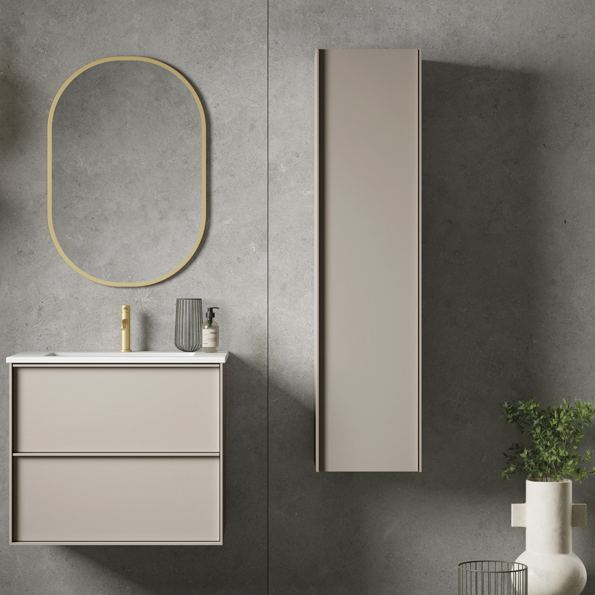 Badeværelsesskab Høj 35x140 cm Tenfors Nordlig Beige Mink
