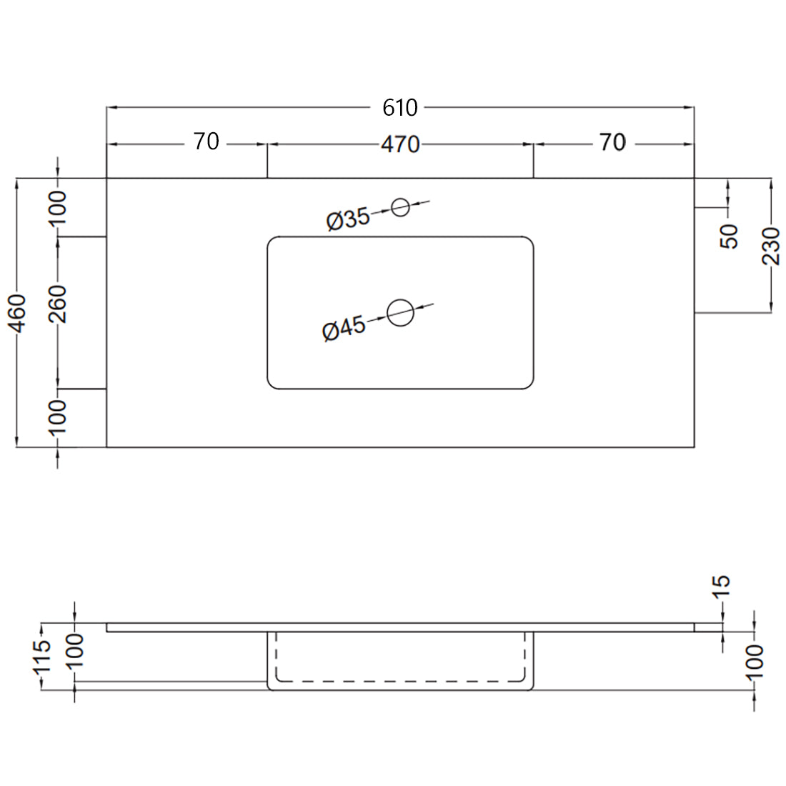 Håndvask Solid Surface Tenfors Alpin 60 cm Hvid Mat