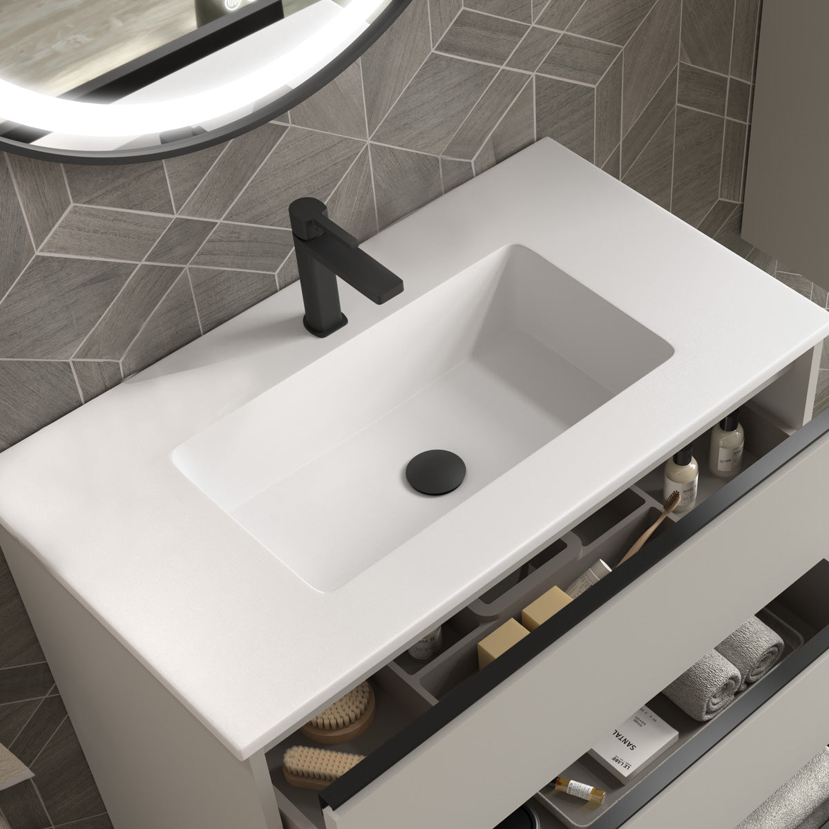 Håndvask Solid Surface Tenfors Alpin 80 cm Hvid Mat