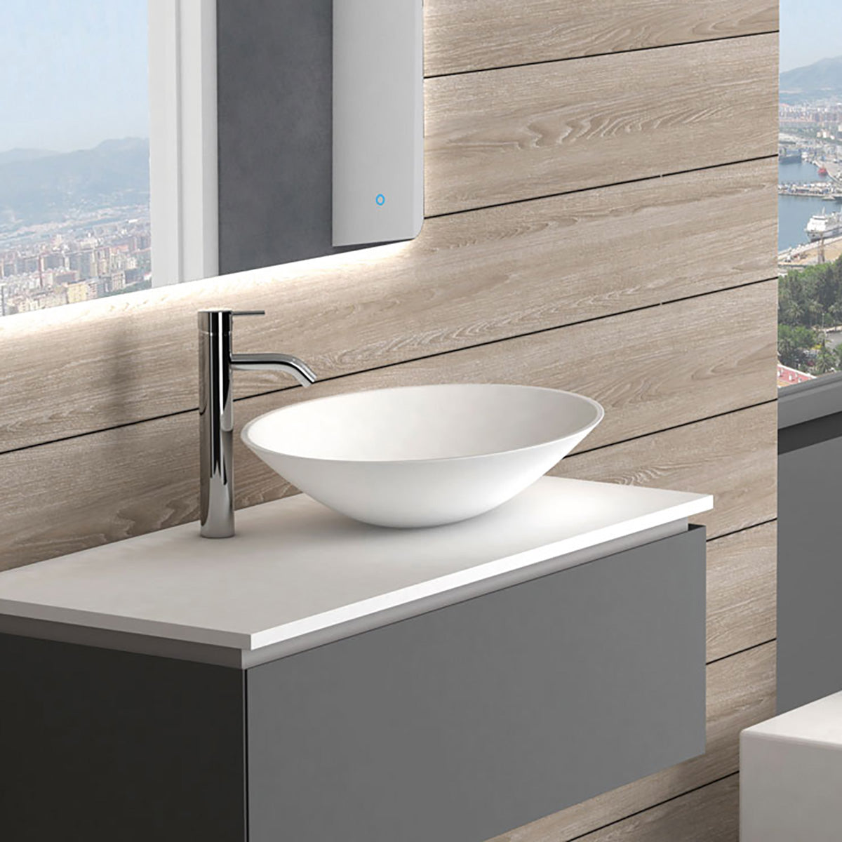 Håndvask Solid Surface Tenfors Oval 57x41 cm Hvid Mat
