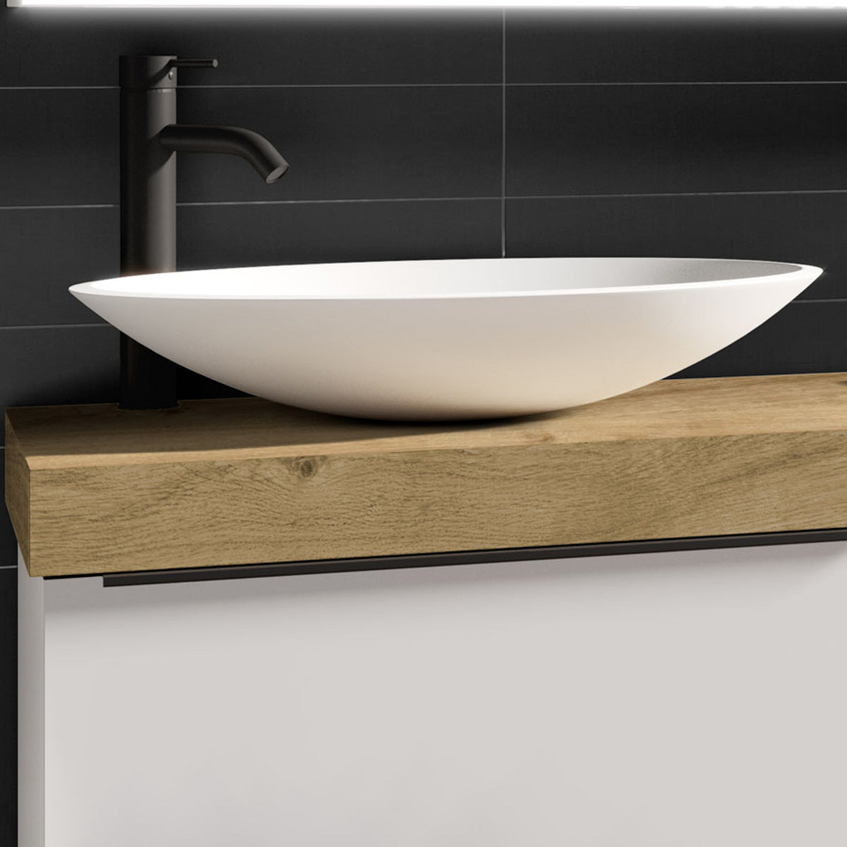 Håndvask Solid Surface Tenfors Oval 57x41 cm Hvid Mat

