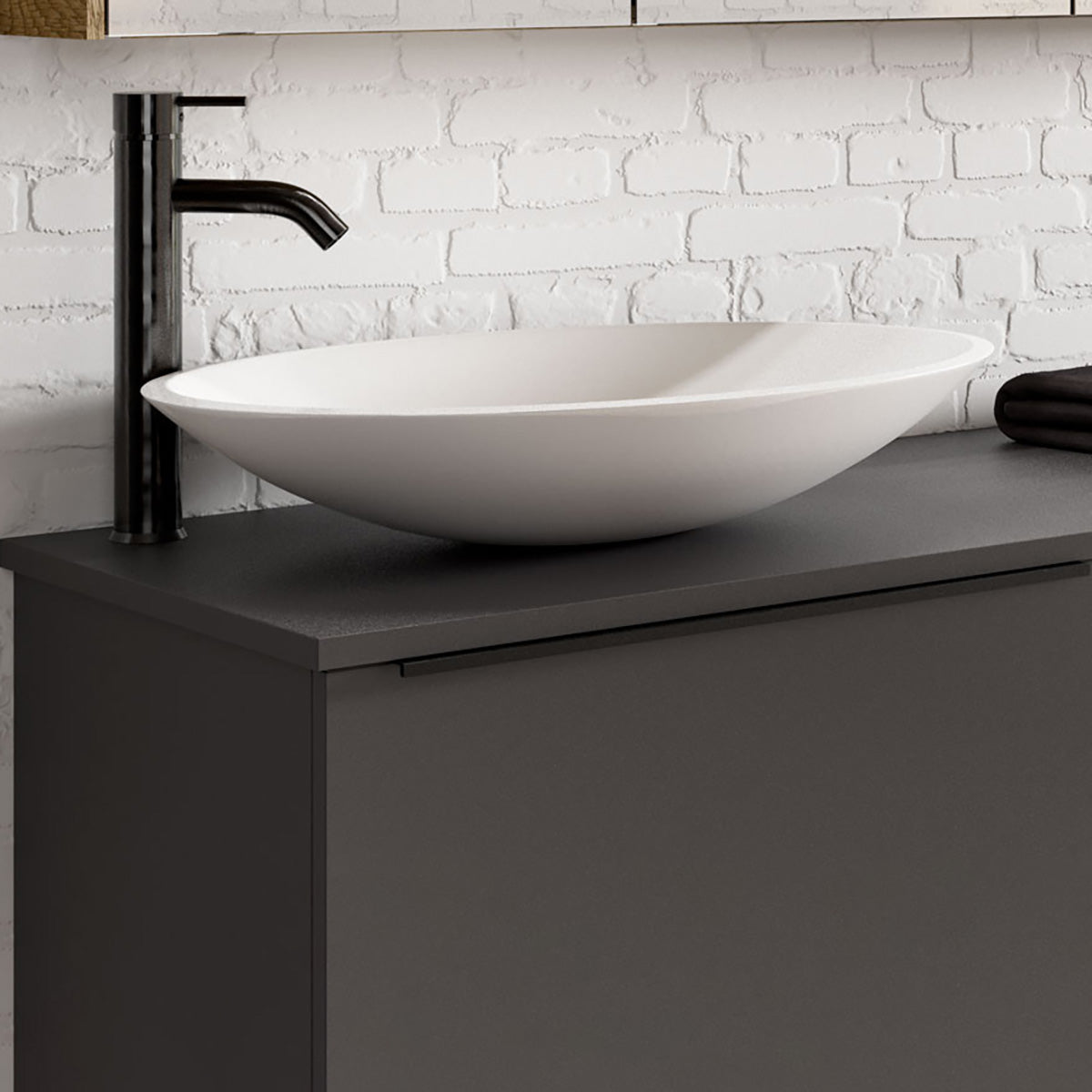 Håndvask Solid Surface Tenfors Oval 57x41 cm Hvid Mat
