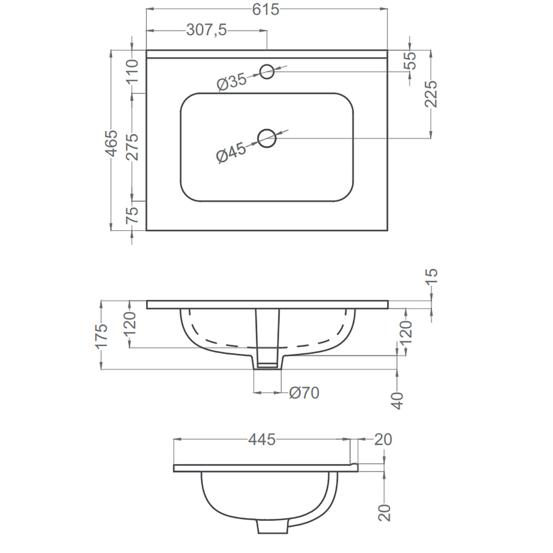 Håndvask Tenfors Fjord 60 cm Sort Mat